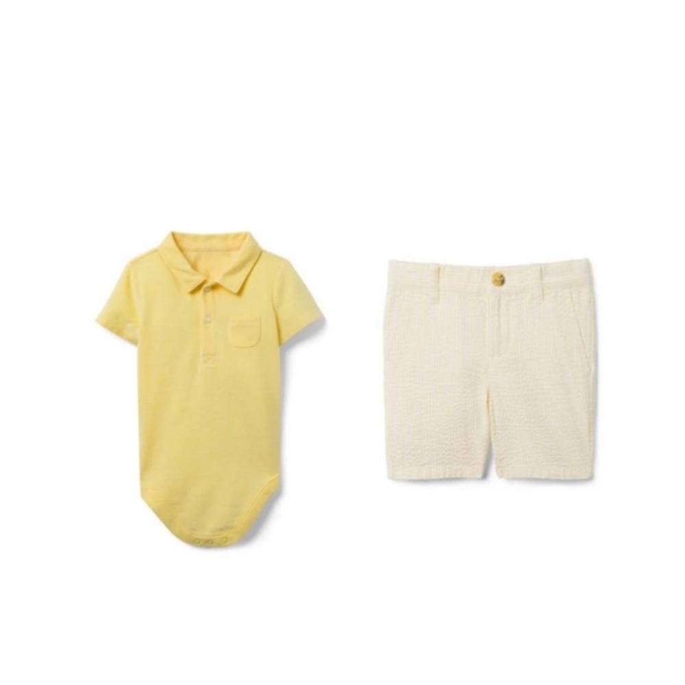 Janie and Jack Baby Boy Yellow Stripe Seersucker Short and Shirt Set 6-12M